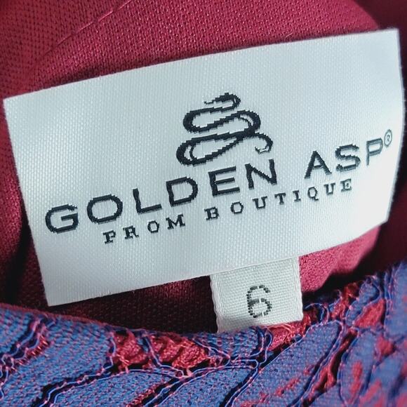 Golden Asp Prom Boutique Navy & Red Lace Prom Dress, Sz 6 - Picture 8 of 8
